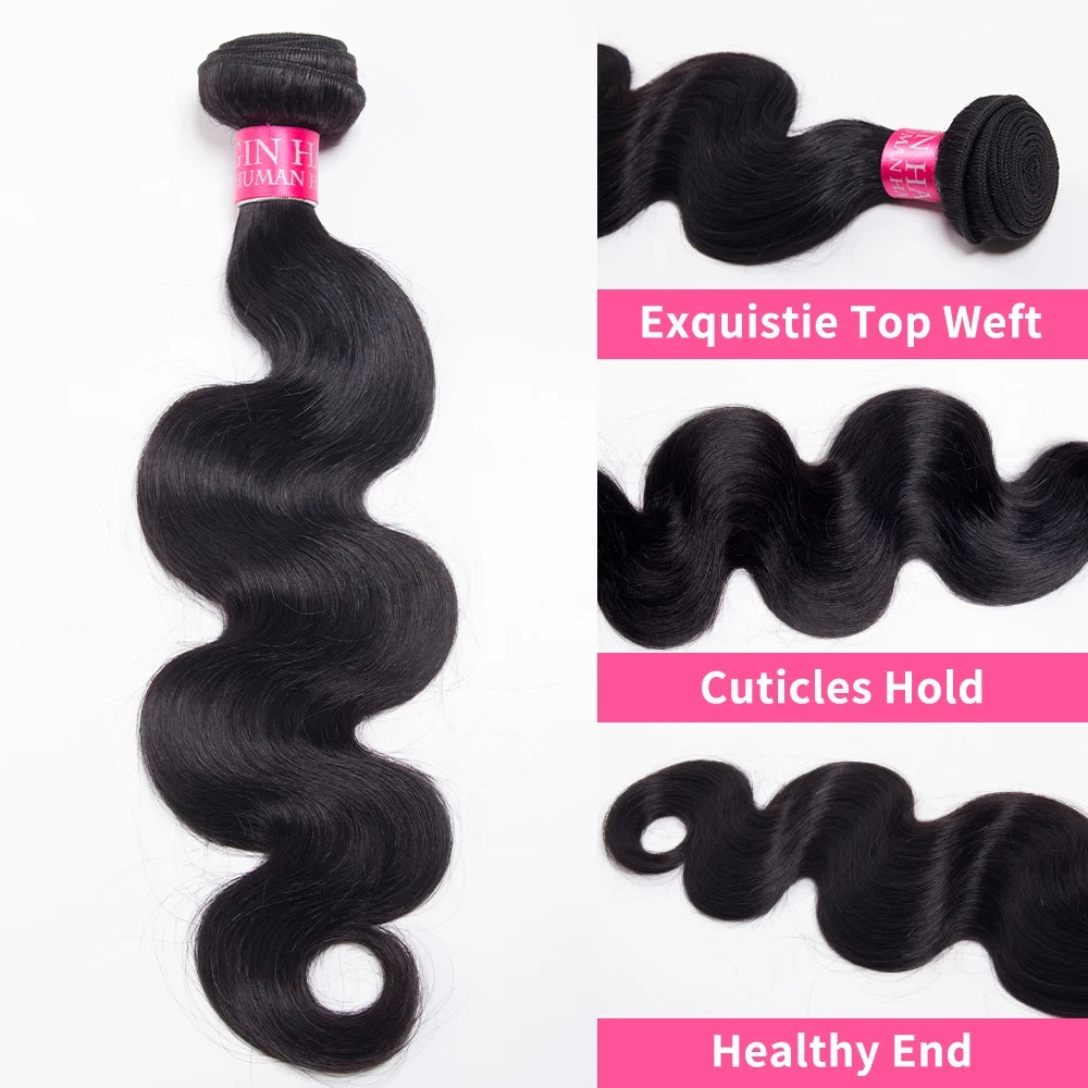 Brazilian body wave bundles with natural lace closure
