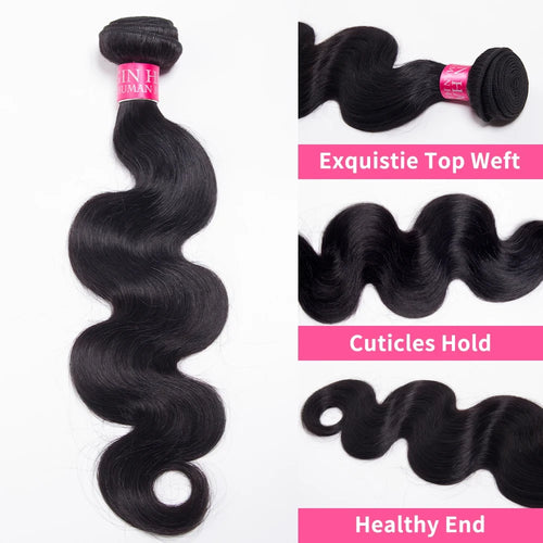 Brazilian body wave bundles with natural lace closure