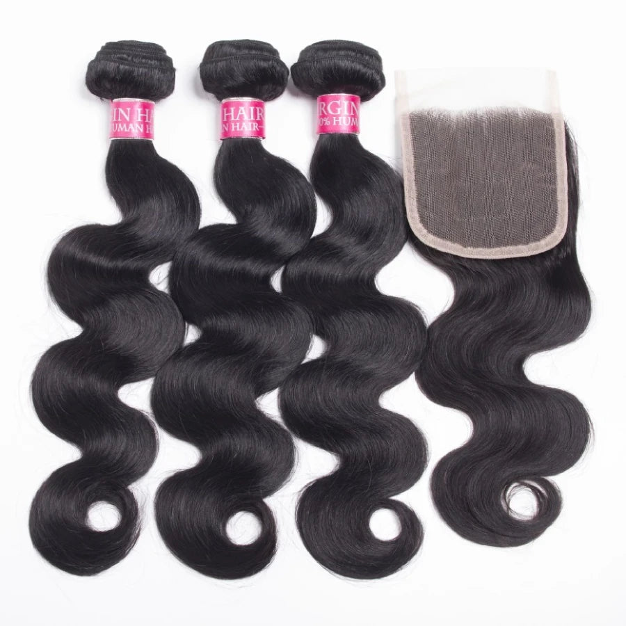 Brazilian body wave bundles with natural lace closure