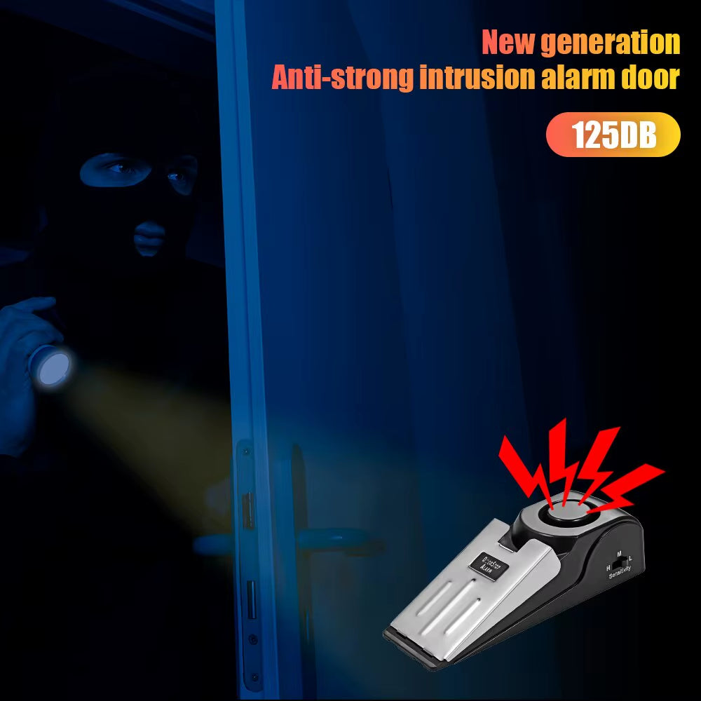 2 Pack Wireless Door Stop Alarm System 125Db Loud Home Security Anti-Theft Door Block System Portable Doorstop Preasure Alarm