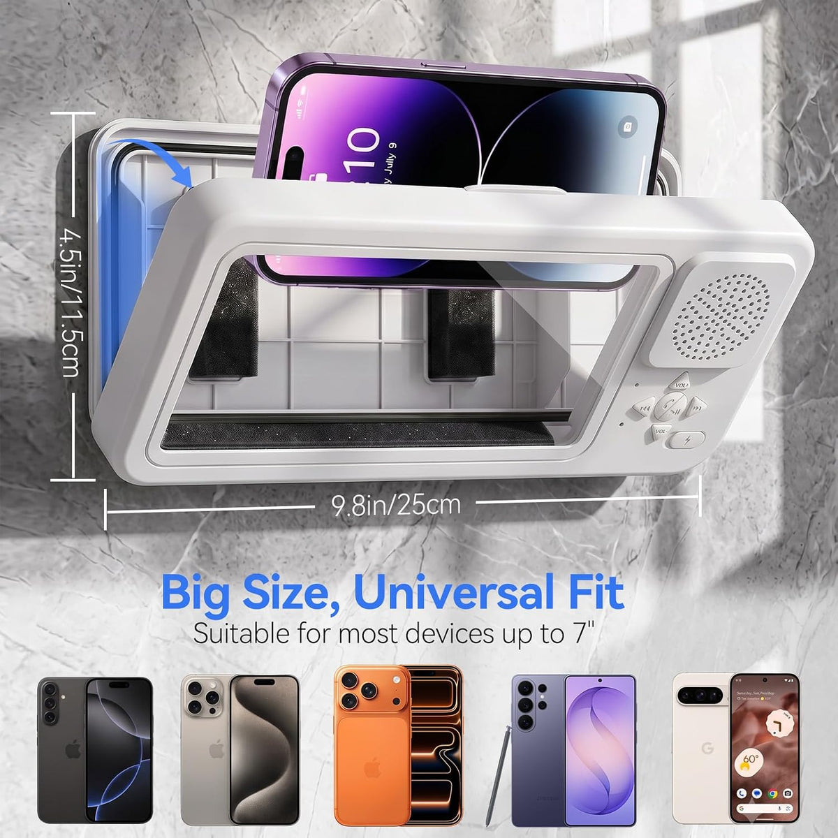 Shower Phone Holder Wireless Bluetooth Speaker Waterproof
